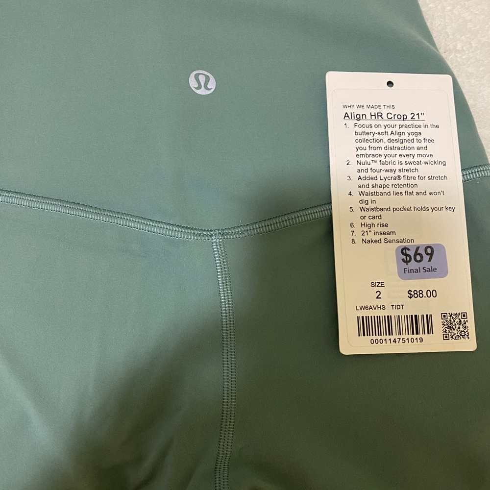 NWT Lululemon Align Pant 21’ Tidewater Teal Size 2